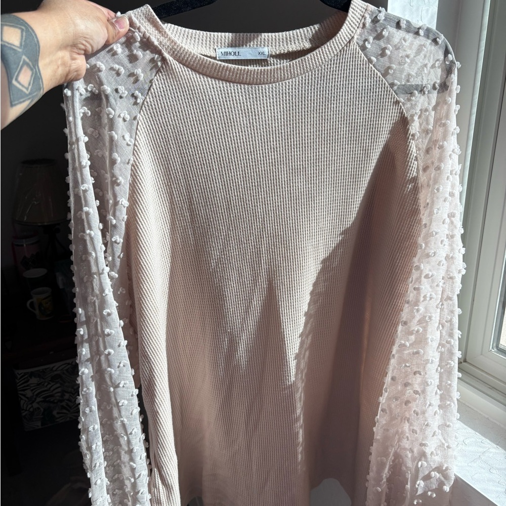 Sheer Sleeve Knit Top